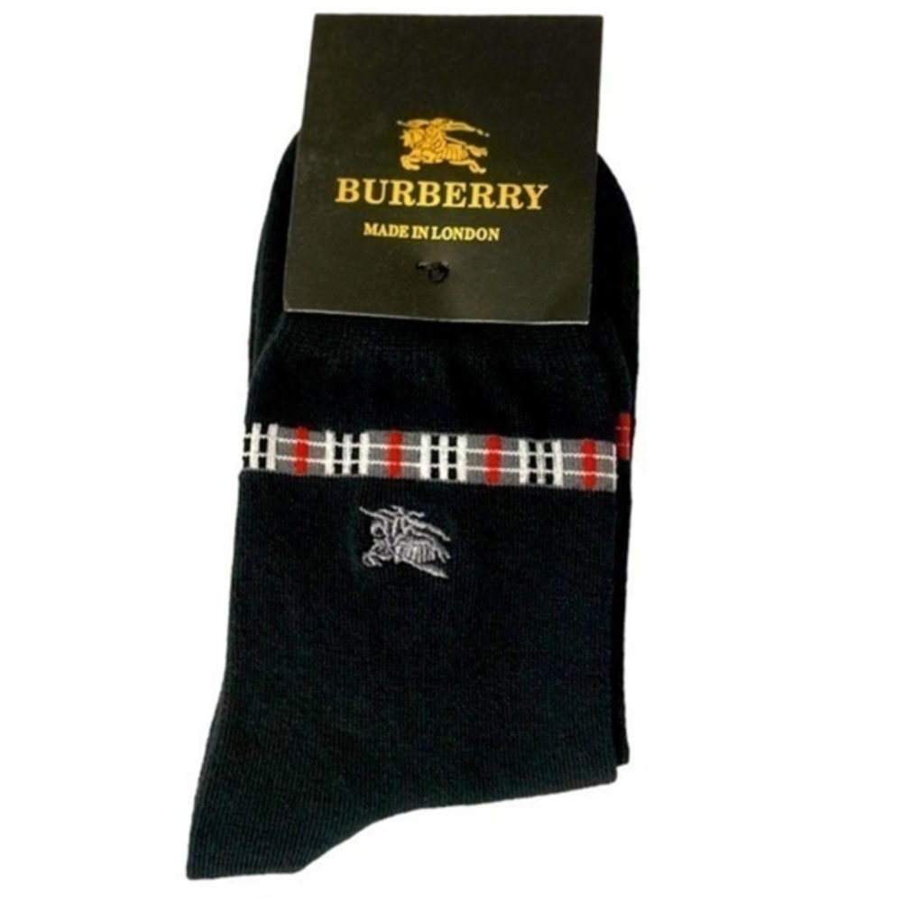 🅽🅴🆆 HTF Burberry vintage black 100% cotton men’s socks, 24-28 cm